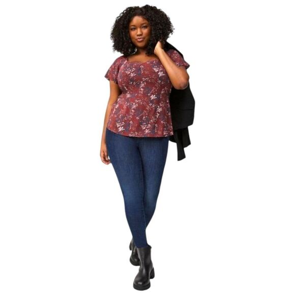 TORRID NEW Plus Size Challis Sweetheart Neck Short Sleeve Peplum Top 3X - Picture 4 of 16